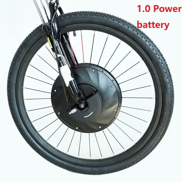 Yunzhilun electric bicycle conversion kit for 26-inch wheels showing hub motor, lithium battery, and charger.