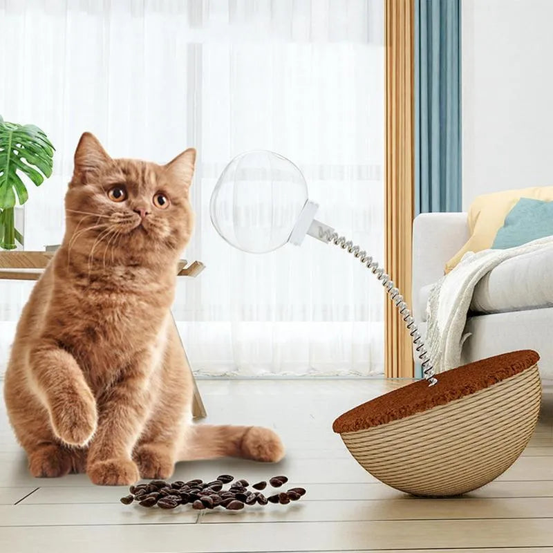 Auto-balancing cat interactive feeder toy with spring toys for slow feeding