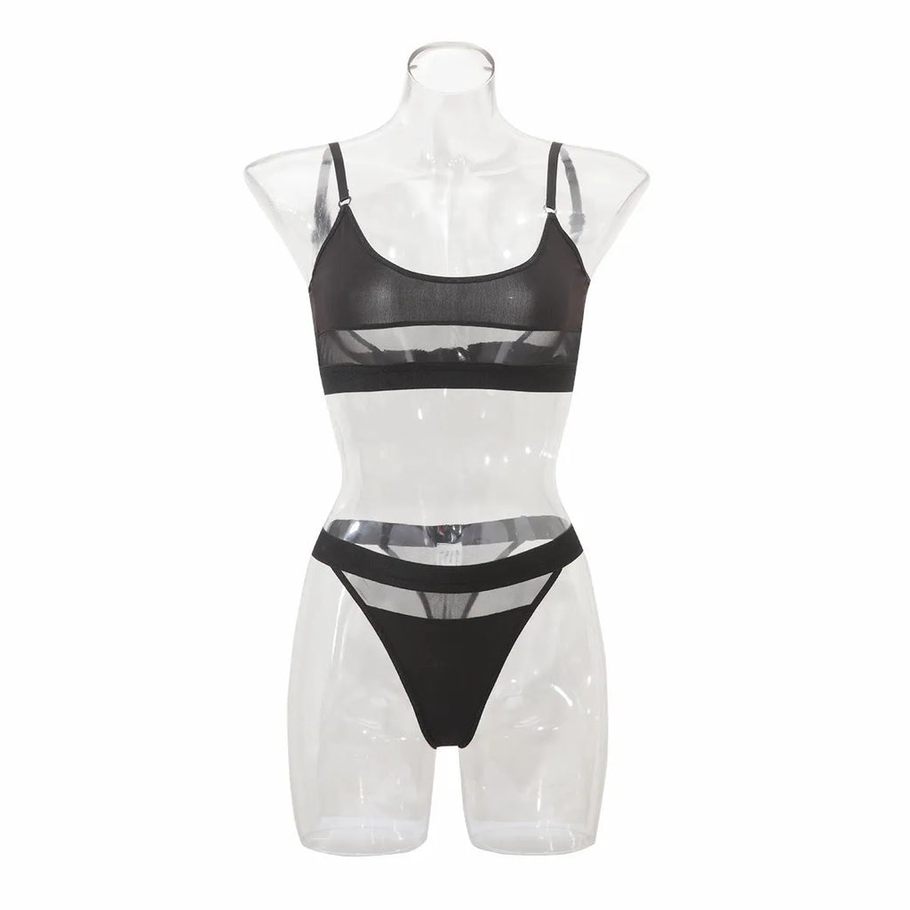 Black women's bra and pants underwear set with full cup and double shoulder straps.