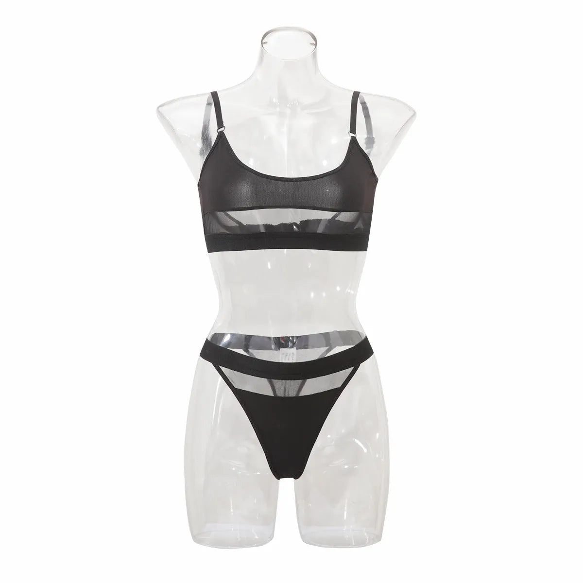 Black women's bra and pants underwear set with full cup and double shoulder straps.