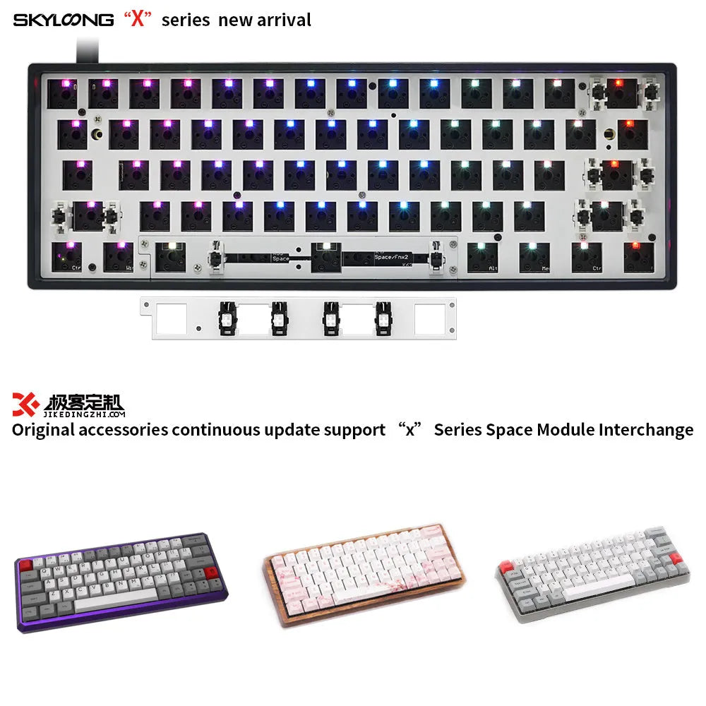GK61XS dual mode mechanical keyboard kit with 1900mAh battery and RGB bottom lights black white