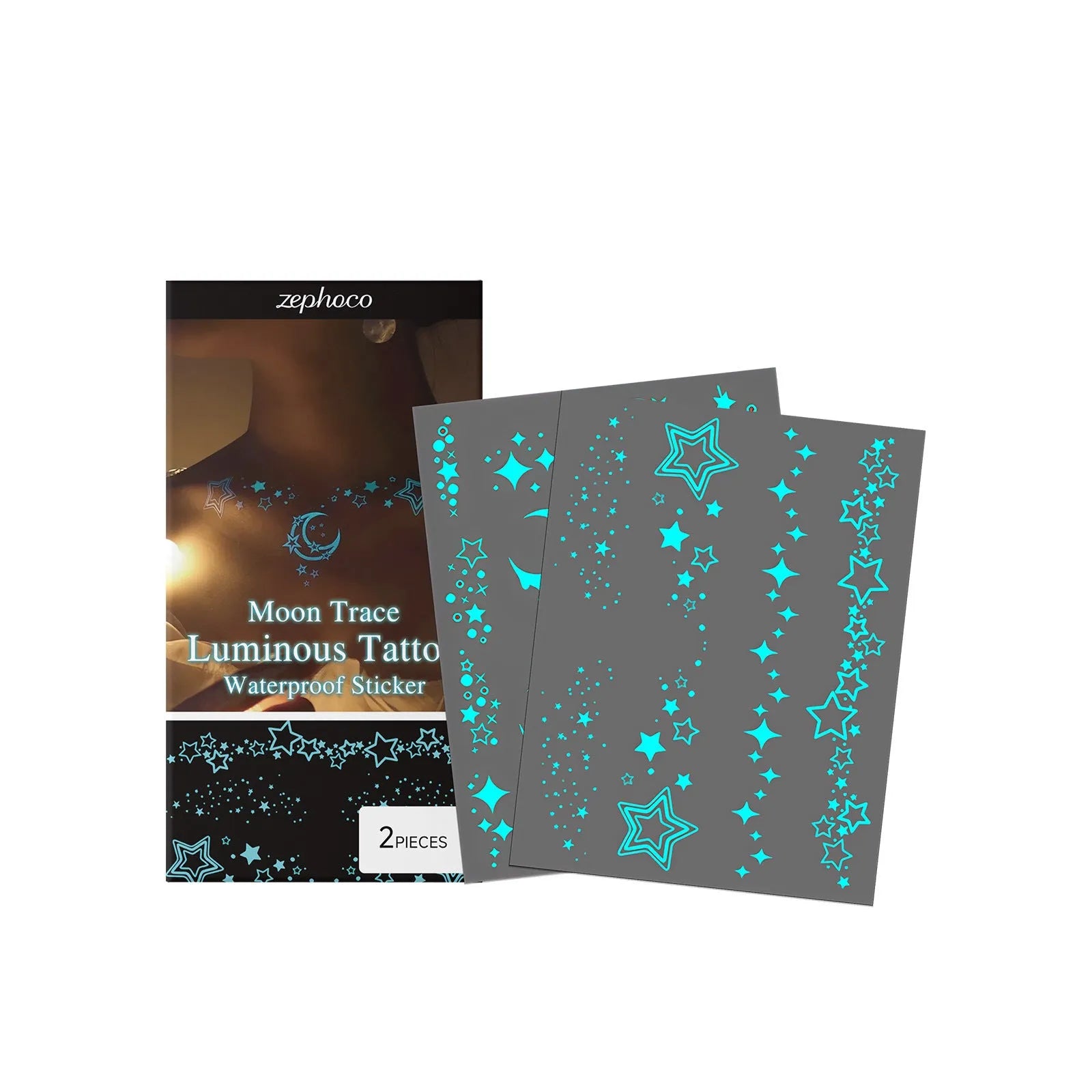 Two luminous glow-in-the-dark tattoo stickers with tattoo paste tube for party body art