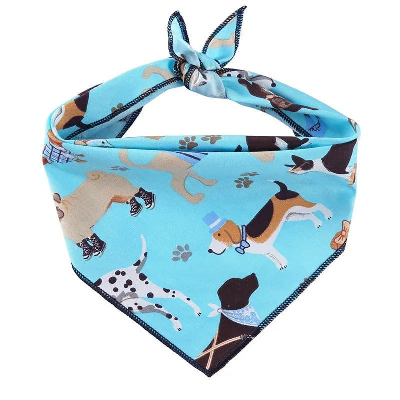 Dog wearing a 100% cotton triangle scarf with animal print pattern and waterproof bib, L size 64x43cm
