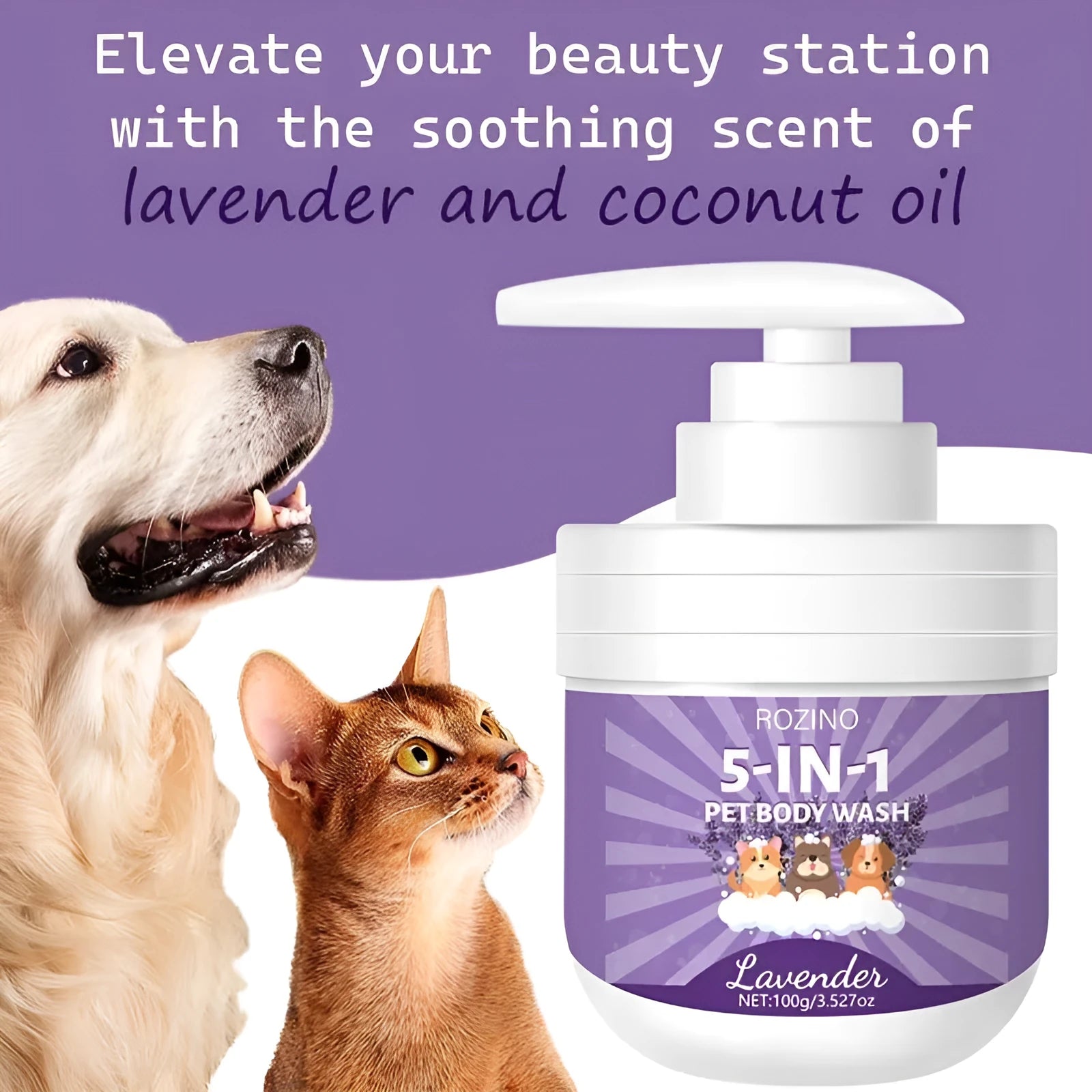 100g pet shower gel in plastic bottle with deodorising and lasting fragrance properties