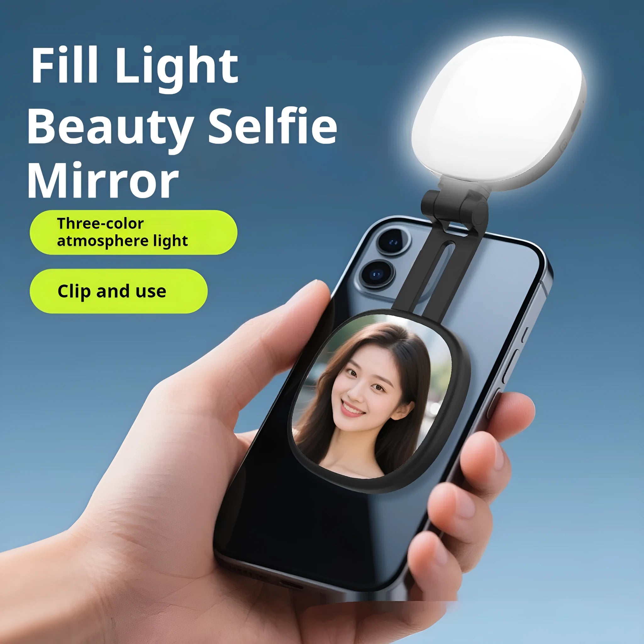 Mobile phone magnetic selfie fill light with dimmable LED ring and three colour temperature settings