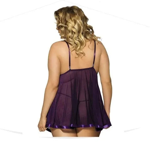 Women's plus size sleepdress lingerie in 6XL with lace and mesh see-through design