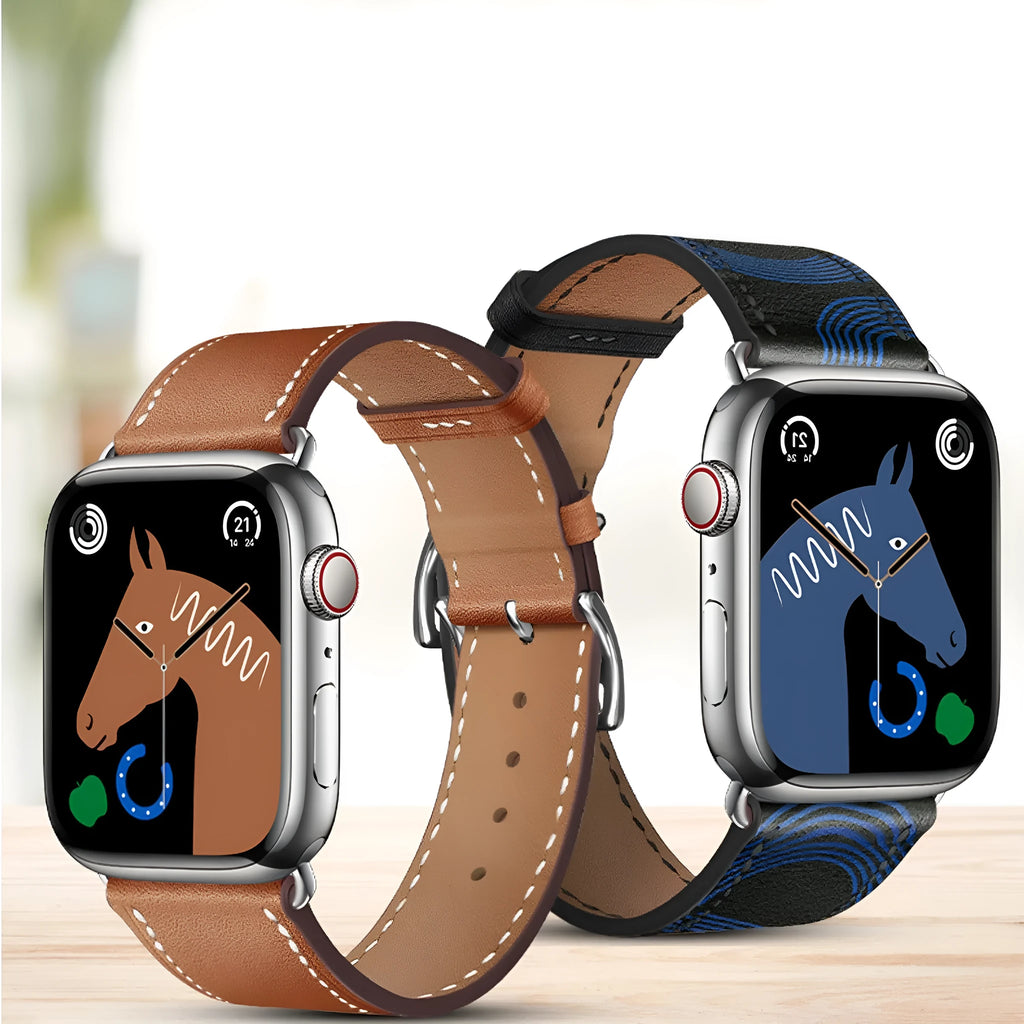 Creative men's leather watch strap for Apple Watch in black colour with black connector