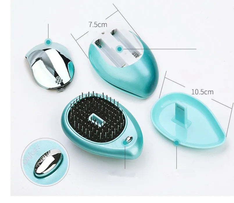 Pink electric ionic hair comb with ergonomic design on white background