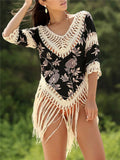 Women's white V-neck sun protection shirt with hollow-out sleeves for beachwear
