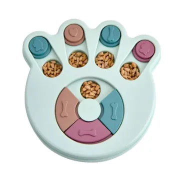 Blue slow feed dog bowl with non-slip base and food sections, made from thickened PP material