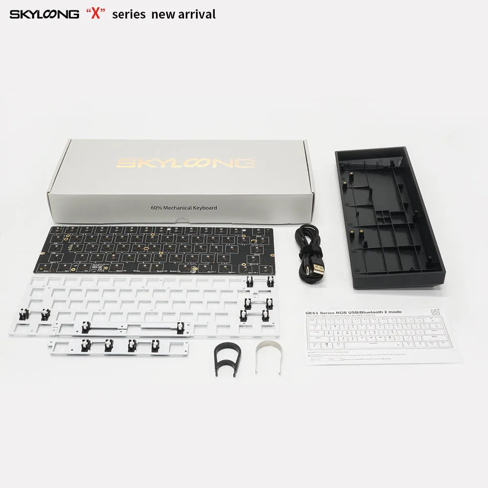 GK61XS dual mode mechanical keyboard kit with 1900mAh battery and RGB bottom lights black white