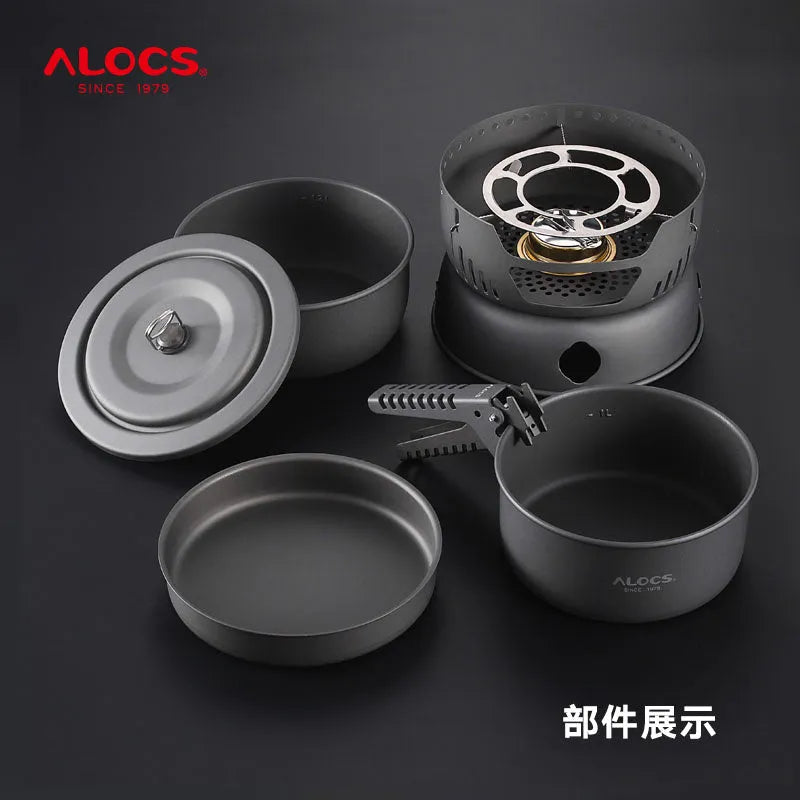 Alocs aluminium outdoor pot set for camping and hiking, supplied as a pot set