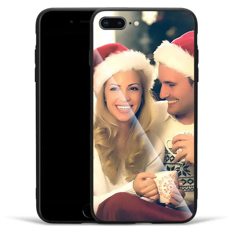 Patterned hard iPhone case with raised edge around camera lens on a table