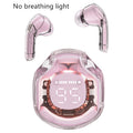 Transparent plastic in-ear wireless Bluetooth headset shown in five colour variations.