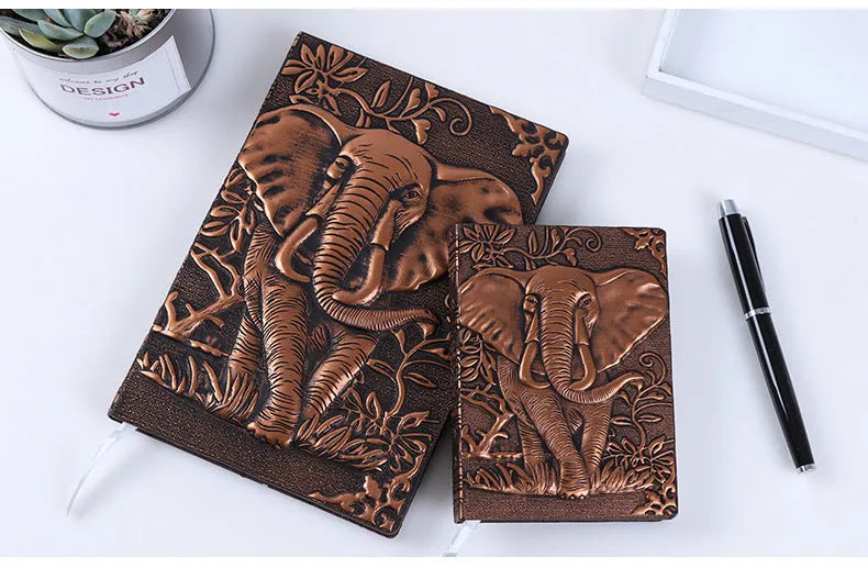 European-style embossed retro notebook with PU cover, three-dimensional relief craft, and brushed bronze highlights