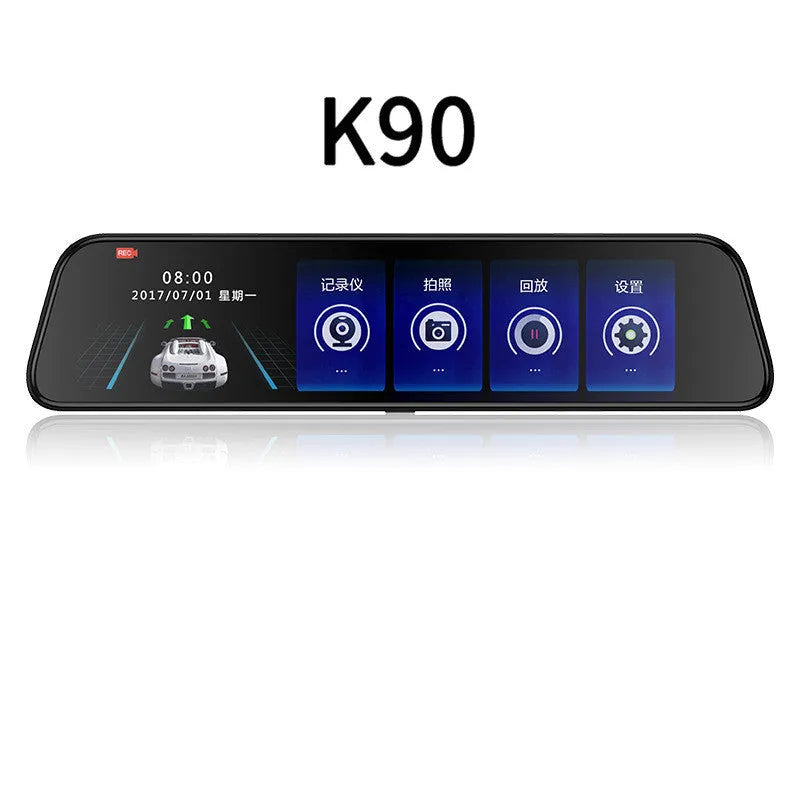 12-inch black rearview mirror car tachograph with touch screen for front and back video recording