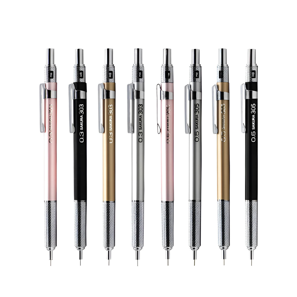 Japanese cherry mechanical pencil in gold, silver, black, or pink with 0.3mm or 0.5mm lead size options