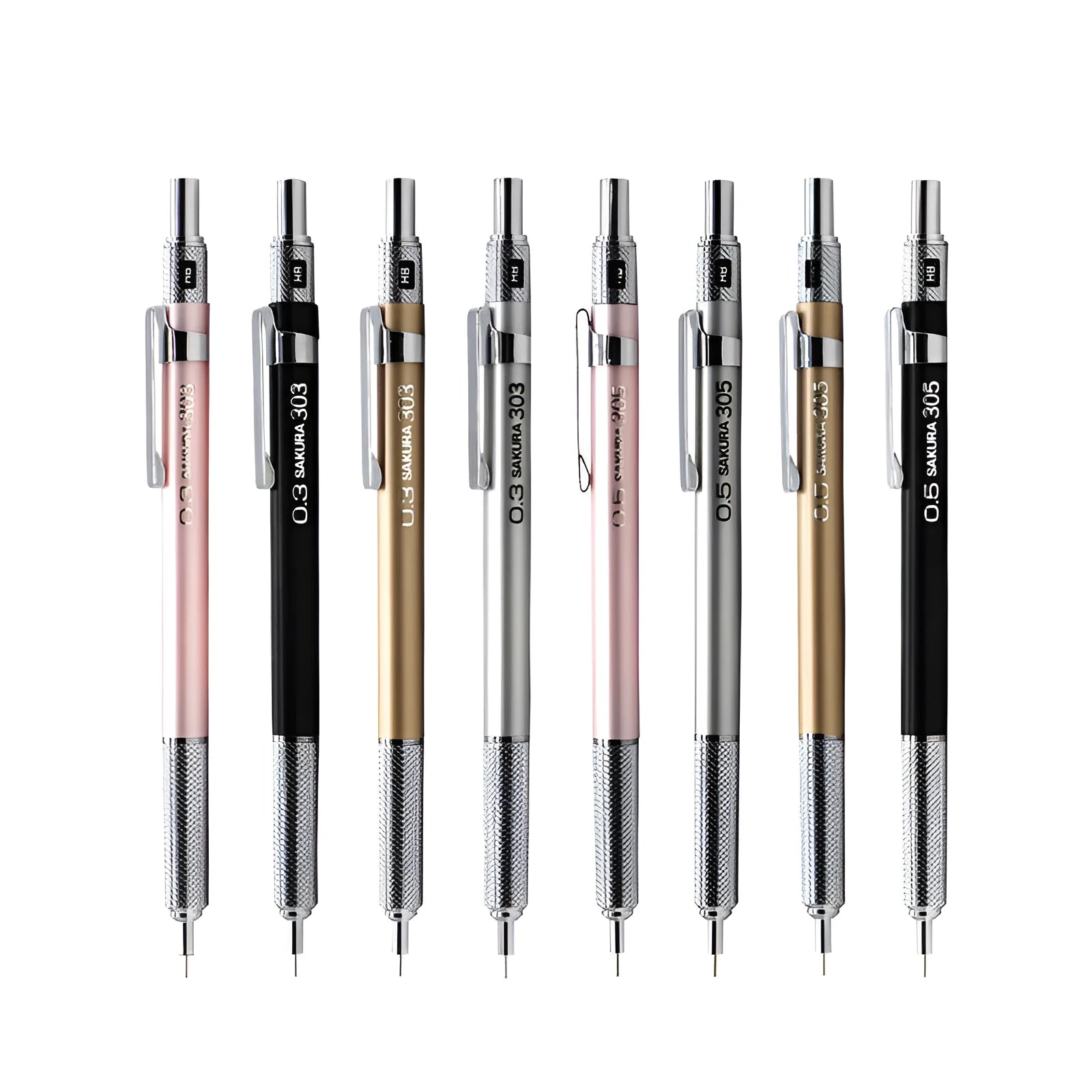 Japanese cherry mechanical pencil in gold, silver, black, or pink with 0.3mm or 0.5mm lead size options