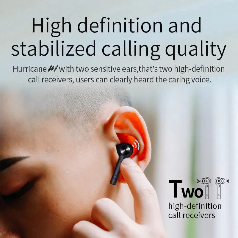 Black TWS Bluetooth wireless in-ear headphones on a white background.