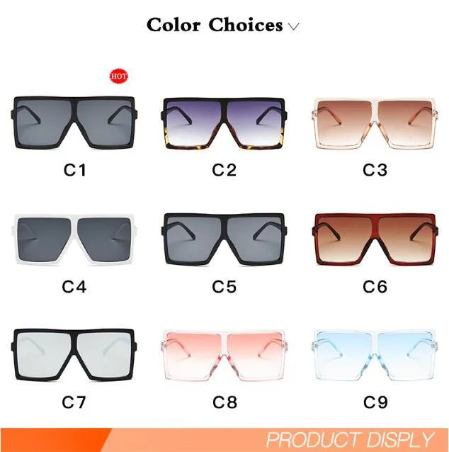Oversized square women sunglasses with big PC frame and AC lenses in multiple colours