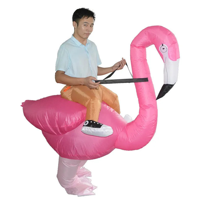 Inflatable flamingo costume suit for adults and children, waterproof polyester, sizes S and L