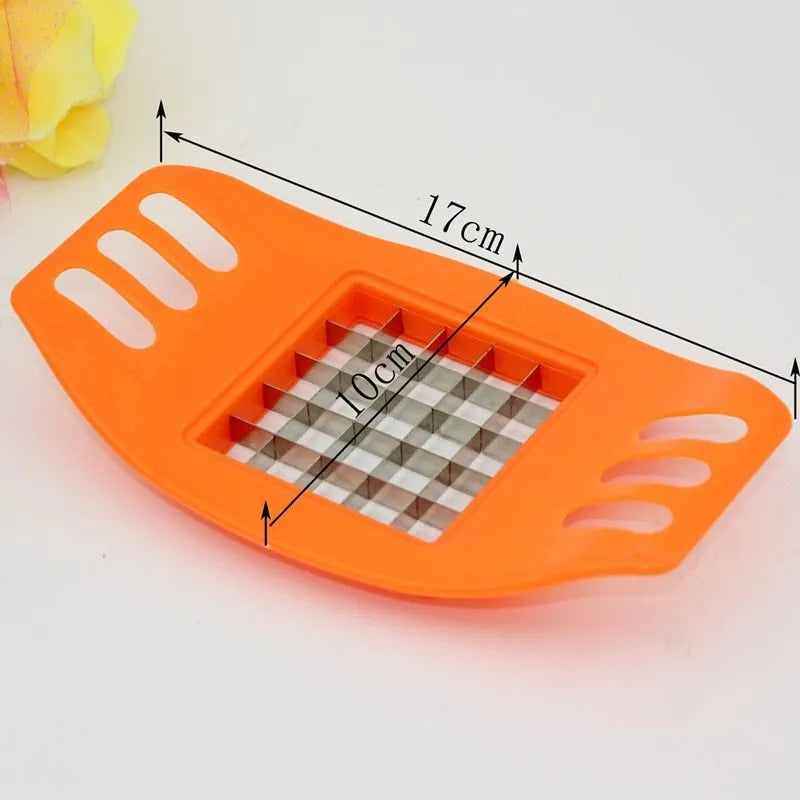 Potato cutter with two stainless steel blades and non-slip rubber base