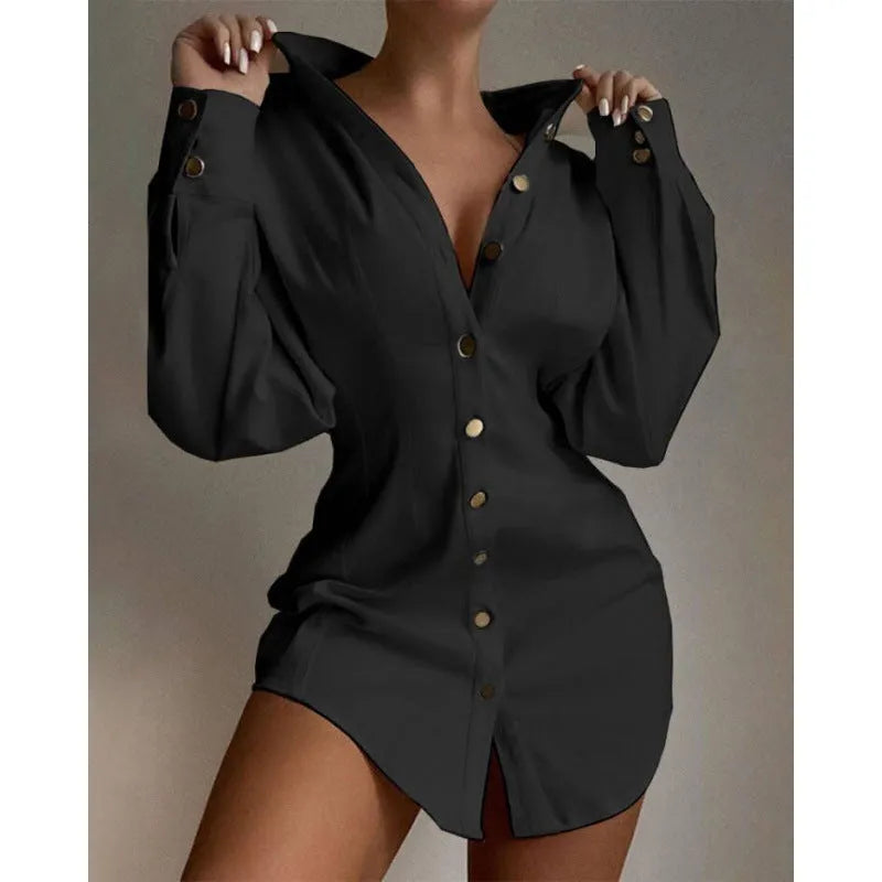 Women's art retro shirt with a waist-control fastener decoration in matel silk and cashmere fabric.