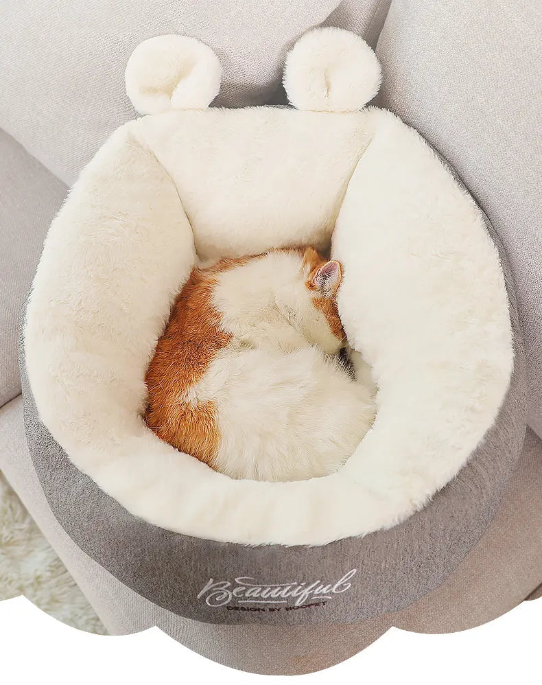 Warming pet dog bed cotton cushion in grey for small puppies size S and M