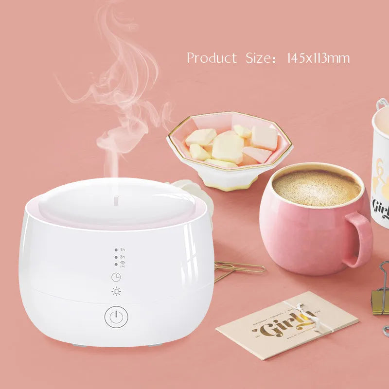 Black smart home aromatherapy humidifier with LED lights and touch controls, 300ml capacity