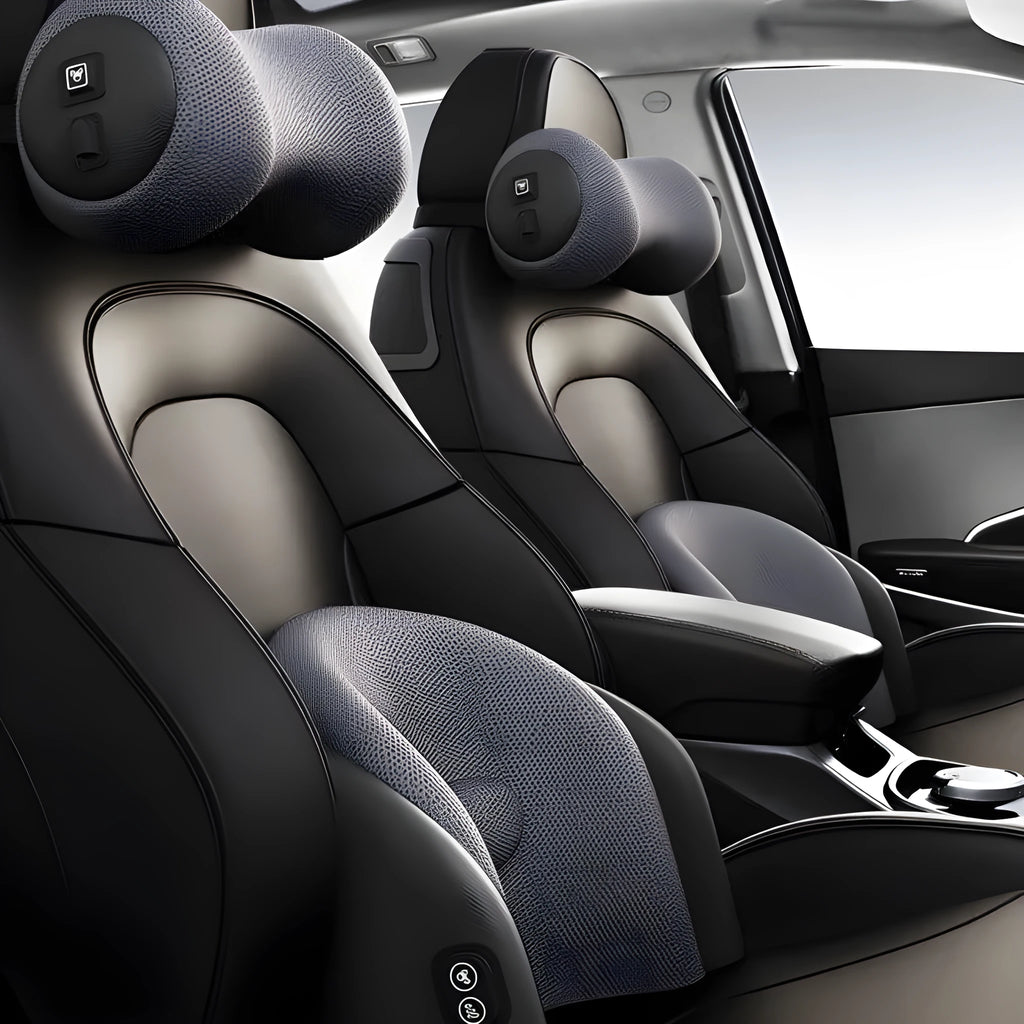 Car seat massage cushion with headrest and lumbar support in memory cotton
