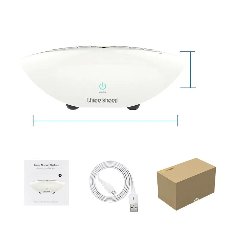 White noise sleep aid machine with mechanical controls showing timer buttons and USB port