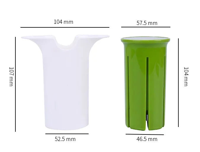 White ABS plastic vegetable and fruit slicer with six stainless steel blades.