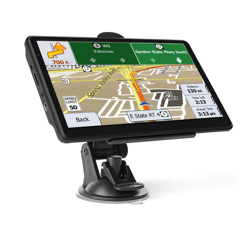 Portable 7-inch GPS navigator with HD touchscreen and voice navigation on car dashboard