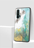 Marble pattern phone case for Honor smartphones with tempered glass back and silicone edges