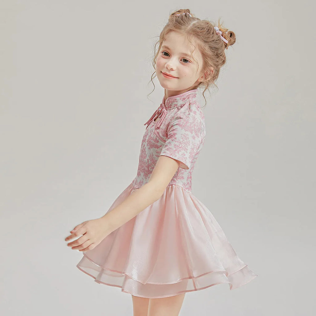 Children's patchwork two-piece swimsuit set with dress and briefs in suit colour