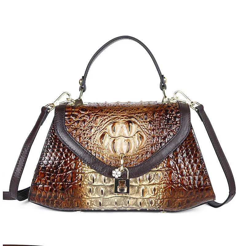 Ladies first layer cowhide tote bag, 31cm bottom length, retro coffee red green