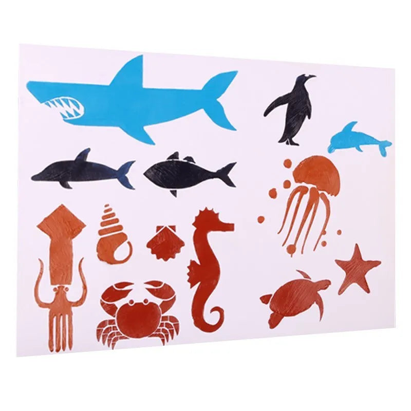 White plastic drawing stencil sets showing multiple pattern designs for art and craft projects