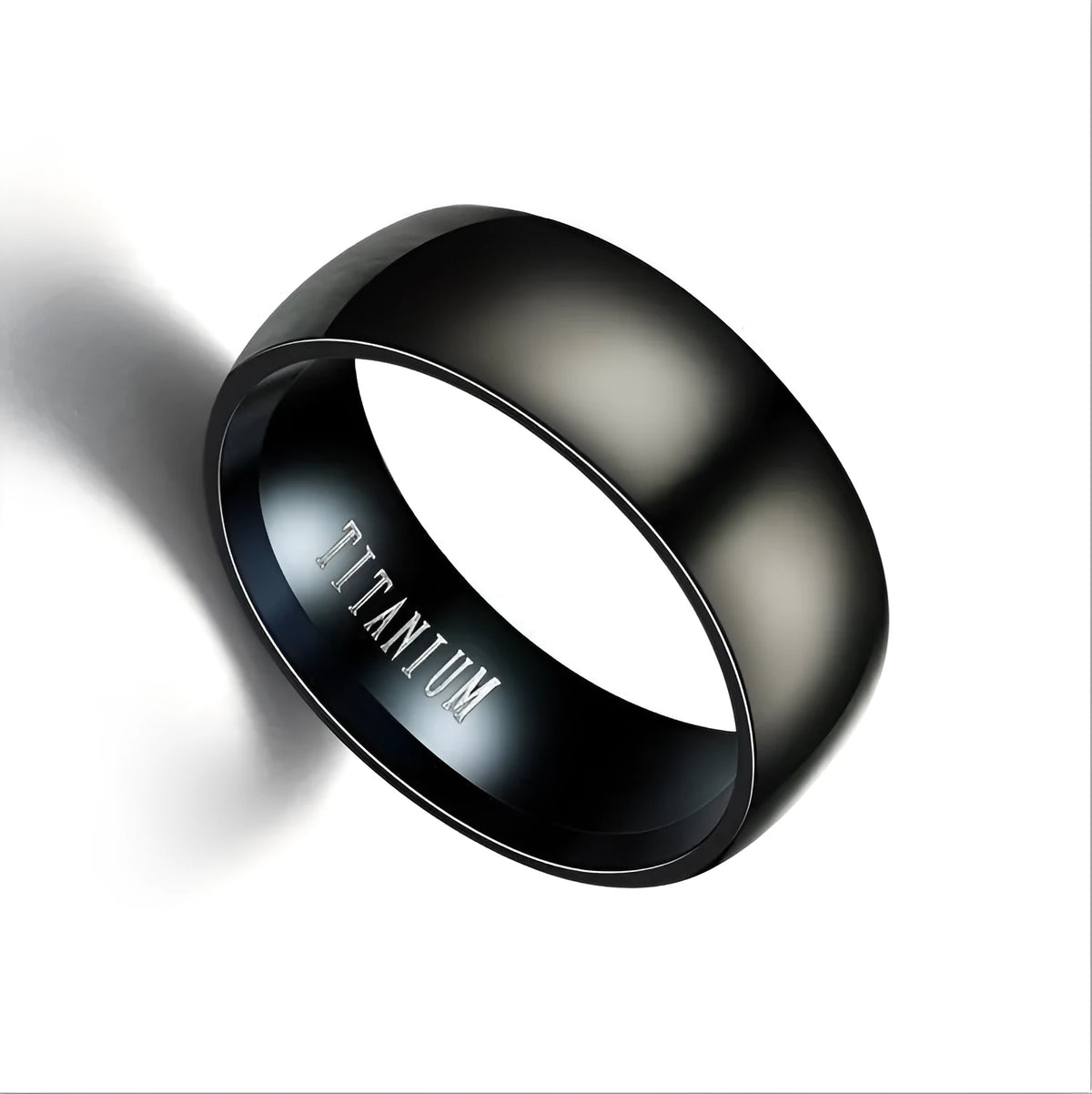 Black titanium steel ring with simple U shape, unisex stainless steel band, sizes 6 to 13