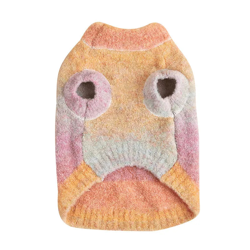 Rainbow circle pattern dopamine style pet sweater in wool acrylic blend