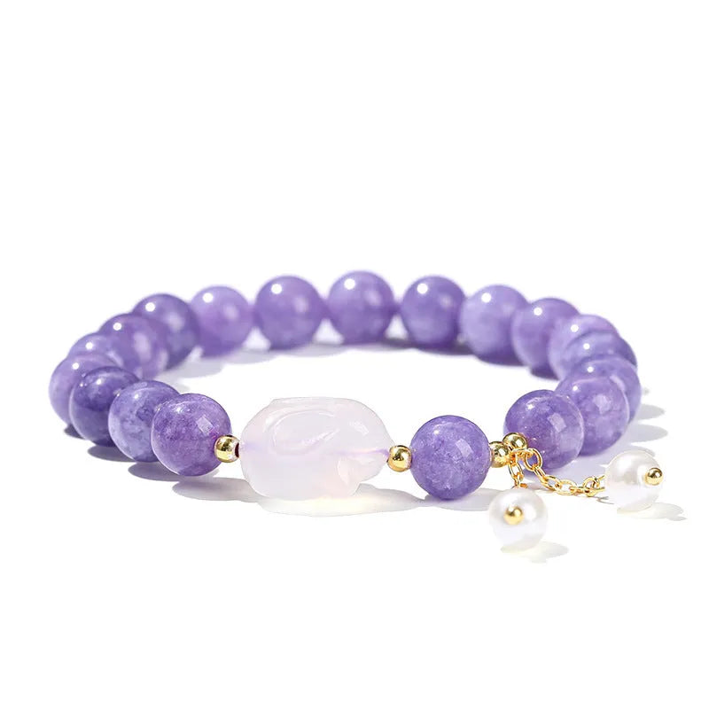 Purple aquamarine chalcedony agate rabbit bracelet with geometric beads for women