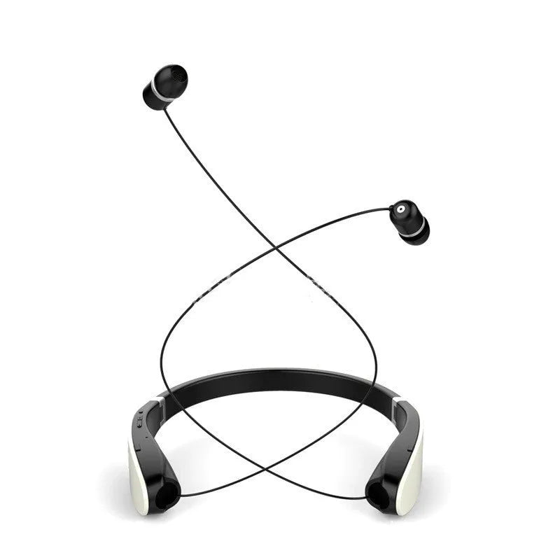 SX991 wireless retractable earbuds in black or white neckband design with Bluetooth 5.0 and battery display