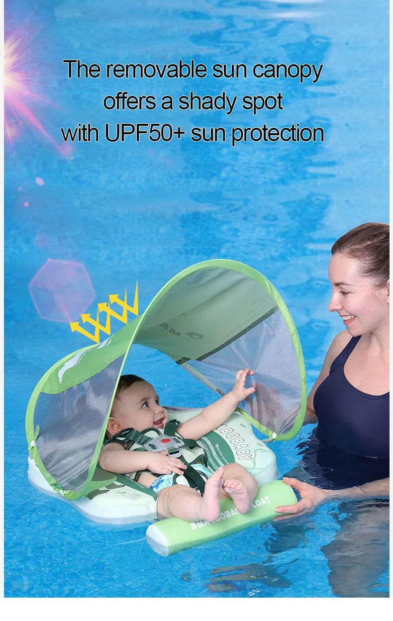 Green dinosaur inflatable baby swimming ring with sun shade for children 3-24 months