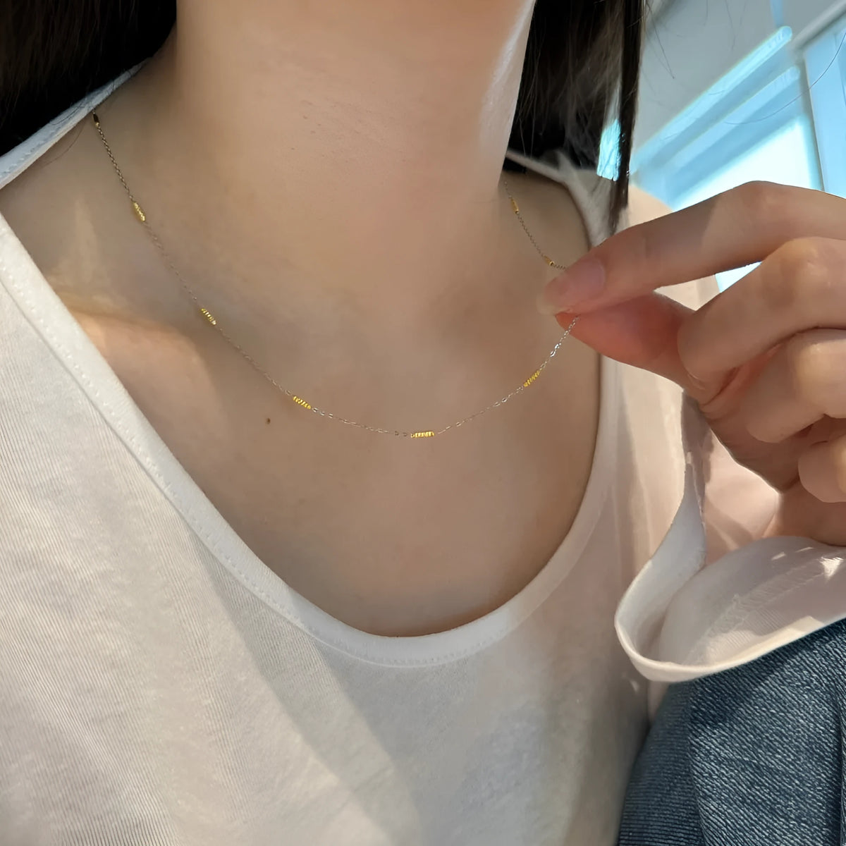 925 silver clavicle chain necklace with electroplated colour separation finish DY191358-S-Q-NA