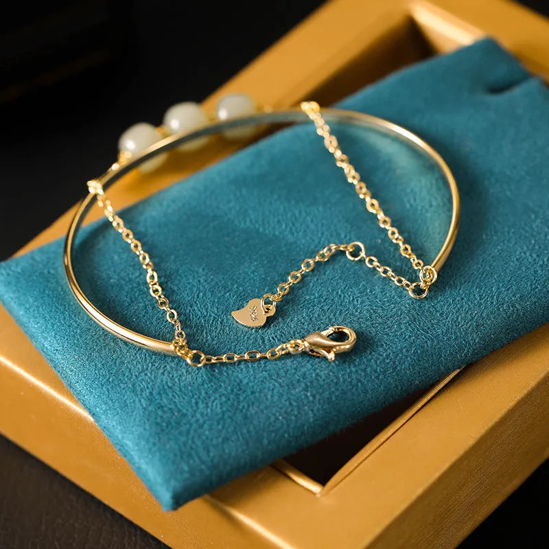 Jade lucky beads bracelet with gold inlay treatment showing three bead count variations