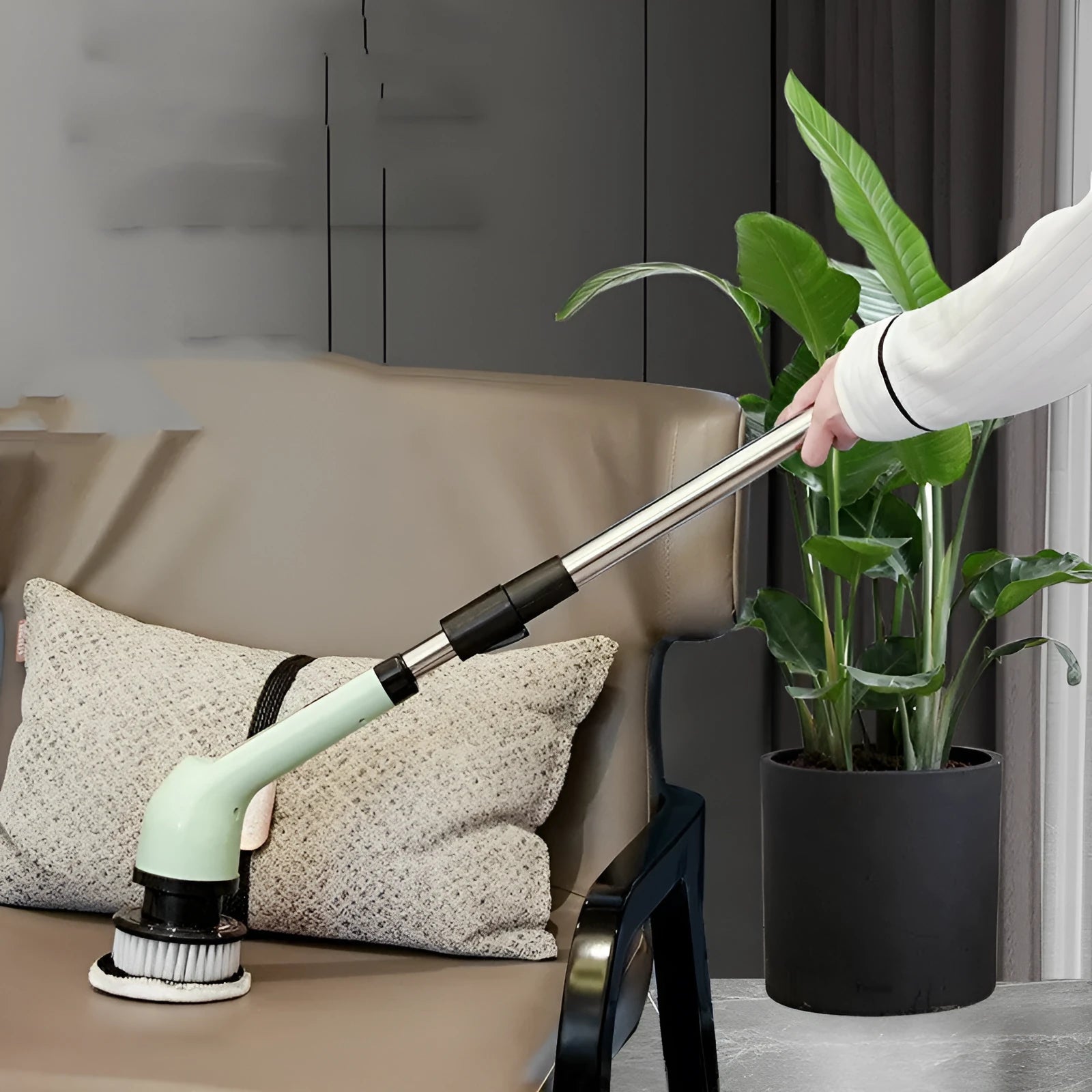 Multifunctional household wireless electric cleaning brush with 3 to 9 interchangeable heads, plastic body, retractable design