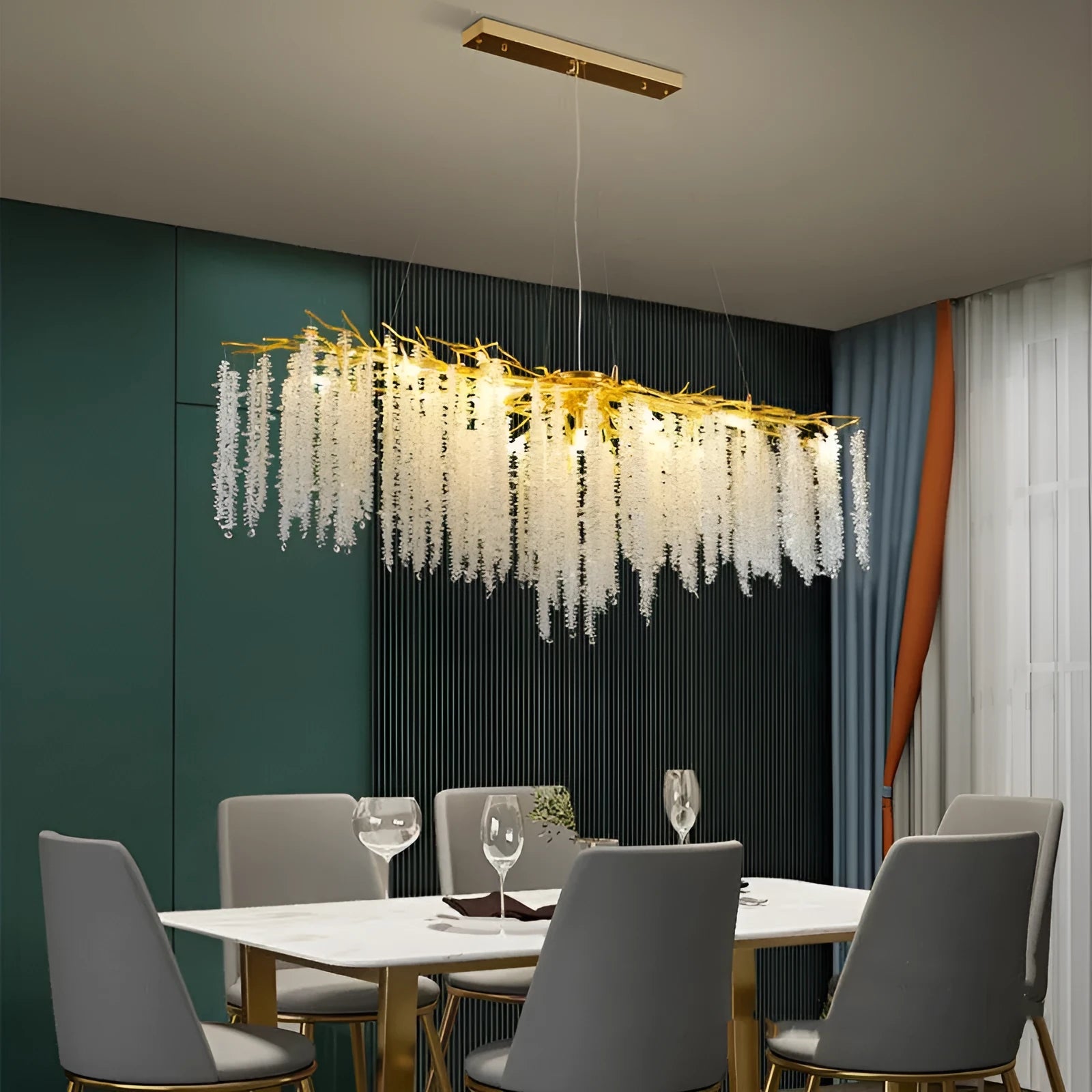 Crystal chandelier light with aluminium alloy frame in round and long style options.