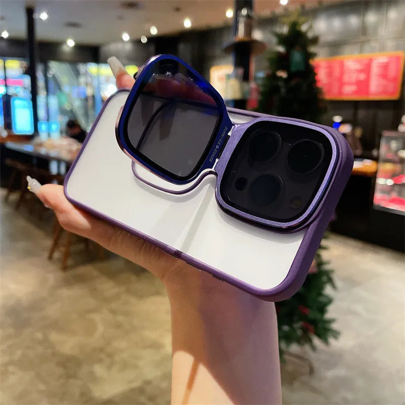 Lens drop protection high-permeability acrylic sunglasses holder phone case with invisible bracket for iPhone 12-15 series