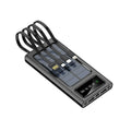 Solar power bank with four attached charging cables in black or white colour options