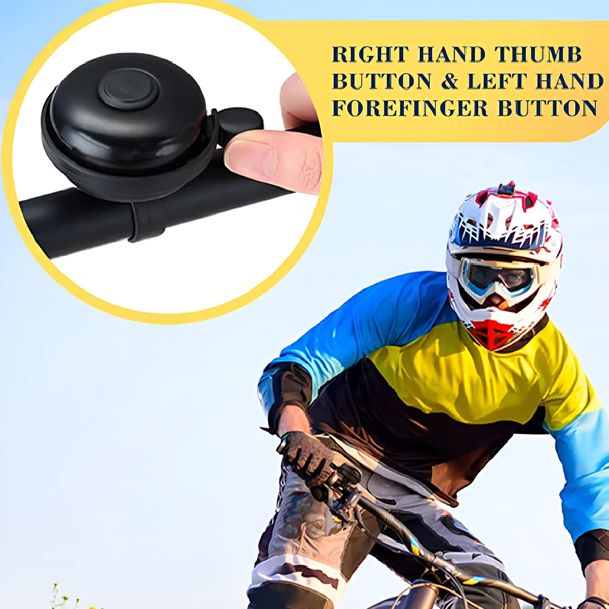 Black ABS plastic bicycle bell with 58mm diameter on a bicycle handlebar