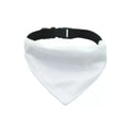 White blank polyester dog scarf for thermal transfer customisation showing four size options